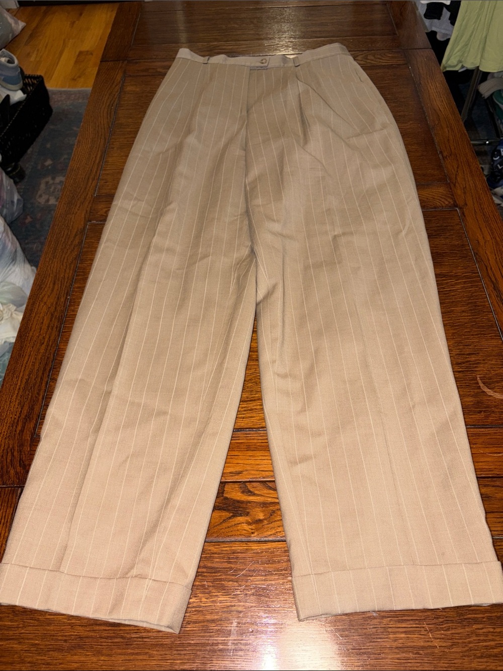 Talbots wide leg tan pinstripe pants